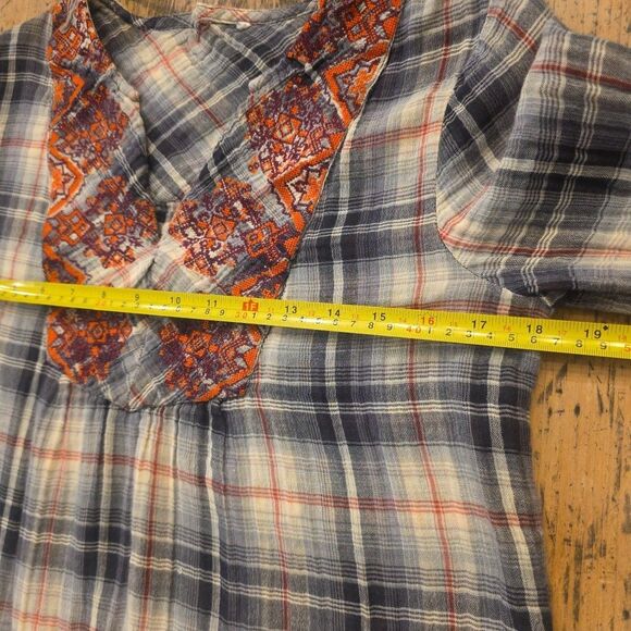 SUNDANCE Y2K-Inspired Plaid Embroidered Peasant Blouse Tunic Sz S Bohochic - Picture 5 of 7